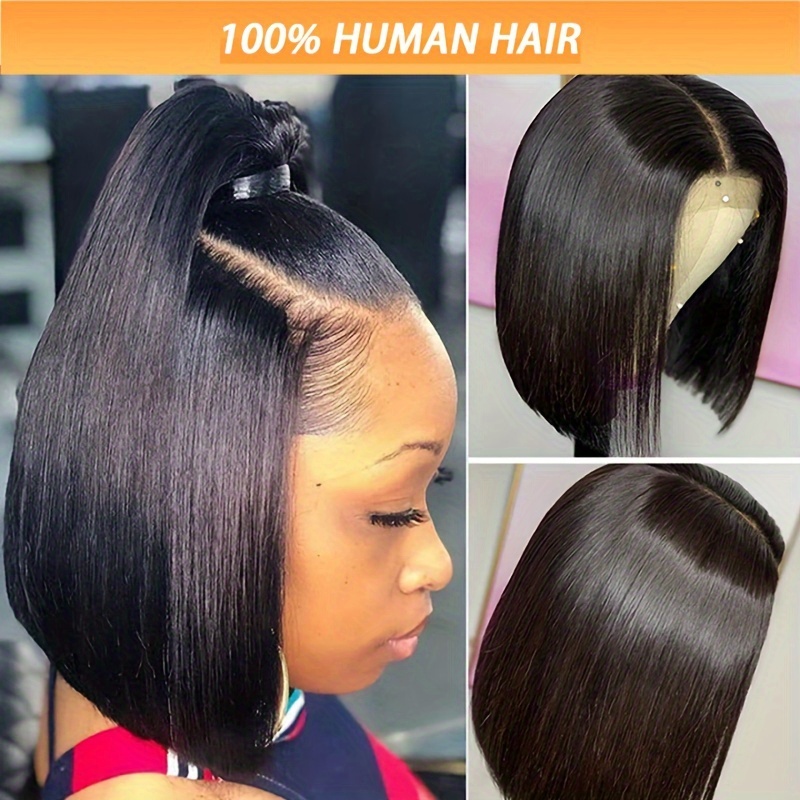 Women' Bob Wig Human Hair 13x4 Hd Lace Front Glueless Wig Suitable For Hair - Pre-plucked Blunt Cut Hairline, 150% Density Short Bob Wigs With Look Frontal Wig For African Hair, No Glue Needed