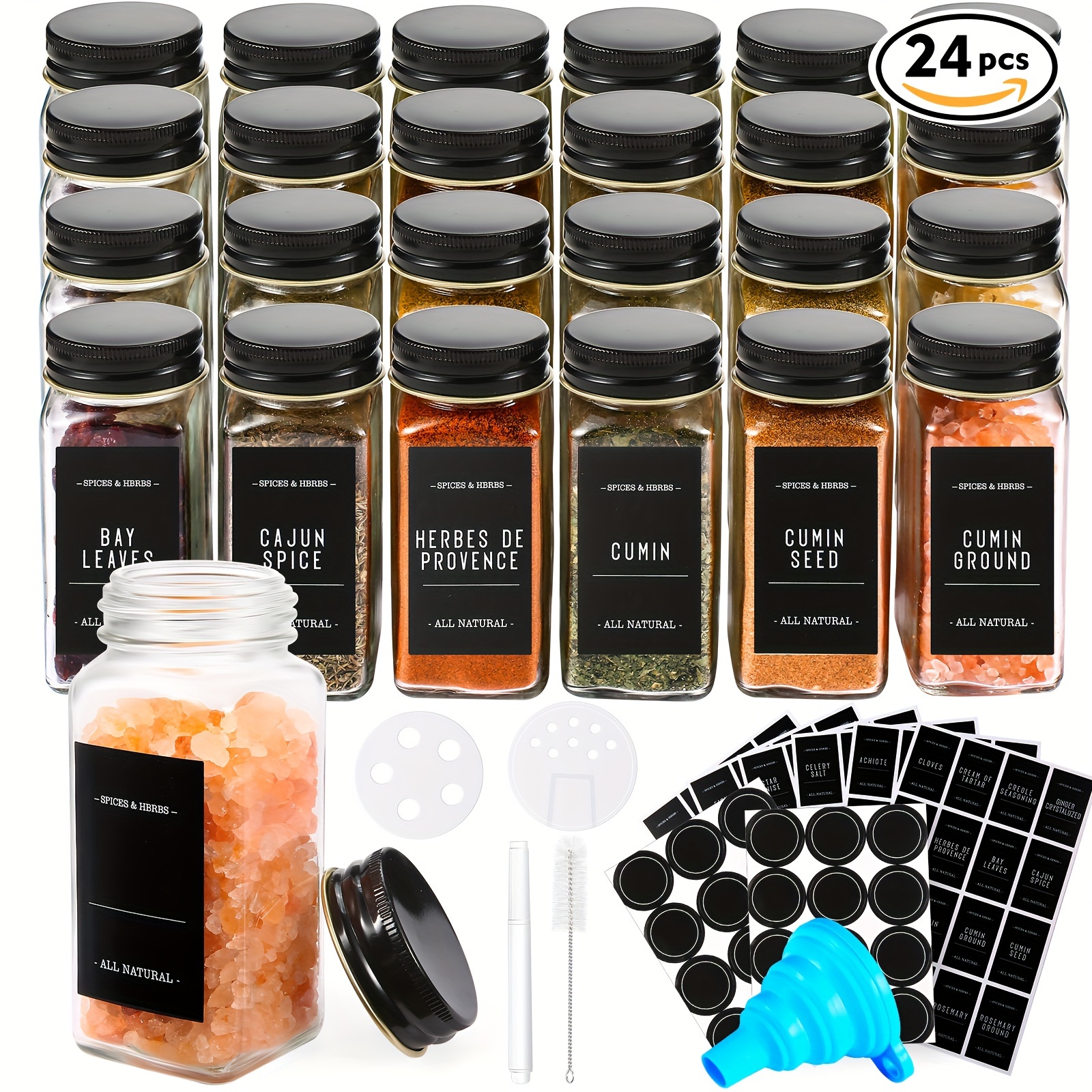 Glass Spice Jars Airtight Lids Labels Empty Square - Temu