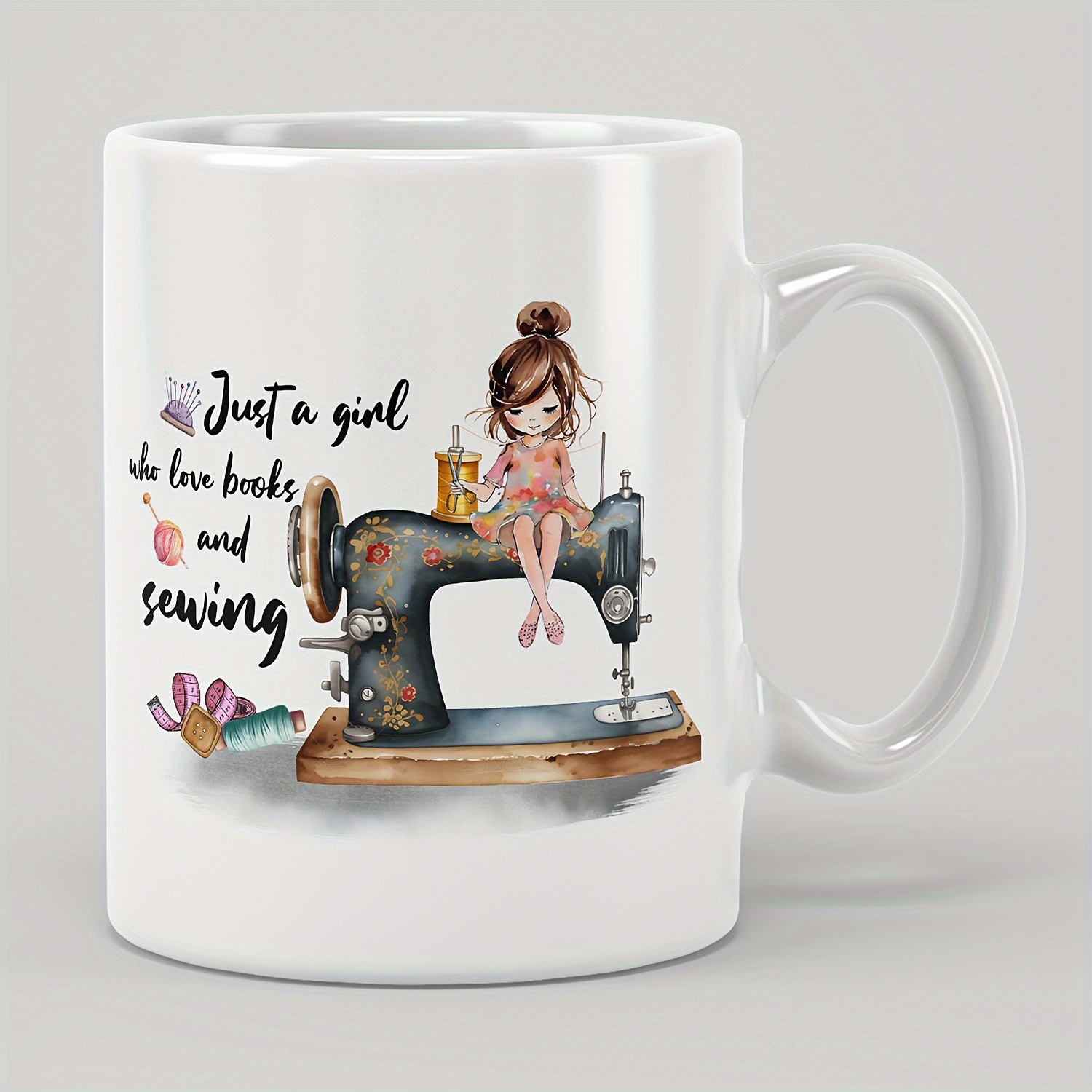 

1pc 11oz Ceramic Coffee/tea Cup Funny Sewing Machine Girls Mug, For Elderly Men And Women, Perfect Birthday, Mother's Day, Father's Day, Christmas Or Holiday Gift