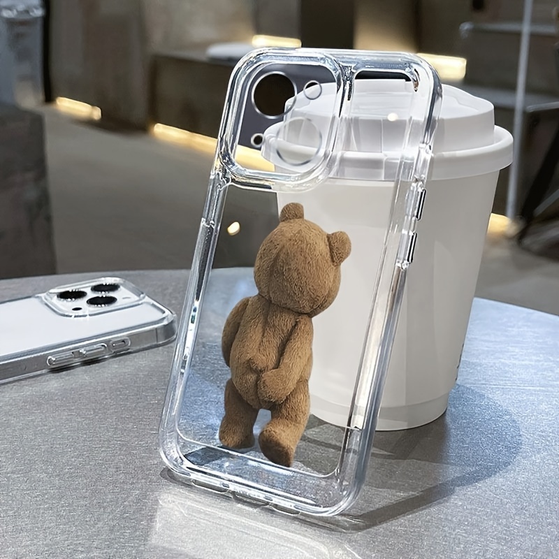 

Étui de téléphone protecteur en TPU transparent tout-en-un, conçu pour Apple iPhone 15/14/13/12/11/Xs/Xr/X/7/8/Mini/Pro/Plus/Pro Max, ours en peluche de dessin animé sur le dos