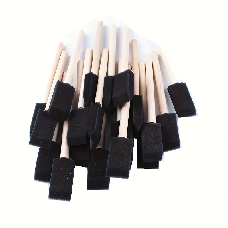 

20pcs Black Sponge Paint Brushes With Wooden Handles For Art, Acrylics, Varnishes & Crafts