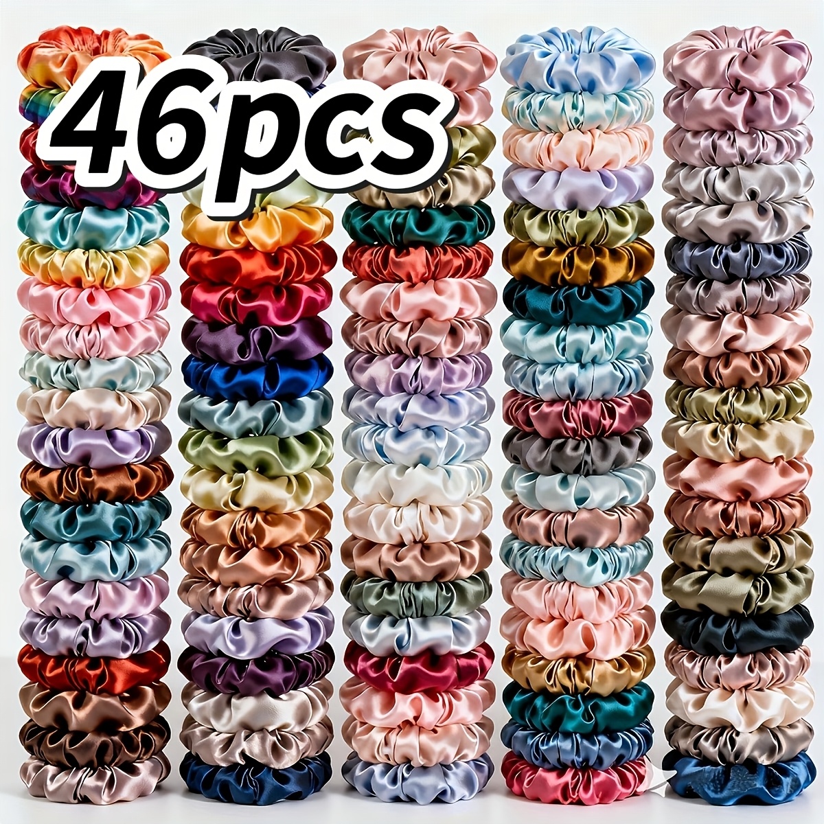 Image of 23pcs / 46pcs Satin Sateen Solid Color Small Loop High Elasticity Hair Ties For High Ponytails, Hair Accessories Elastic Bands