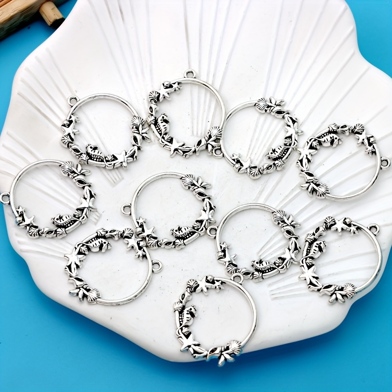 Image of 10pcs Tibetan Silvery Plated Starfish Shell Seahorse Charms Starfish Shell Seahorse Pendants For Jewelry Making Bracelet Necklace/earrings Keychain Diy Necklace Handmade Earrings Craft