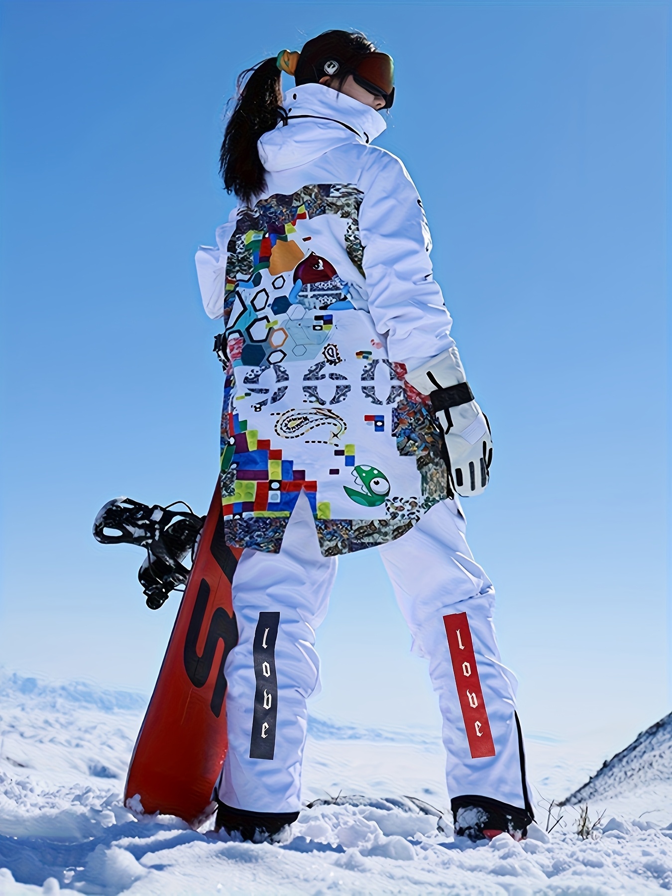 new womens ski suit set fashion print snow jacket adjustable