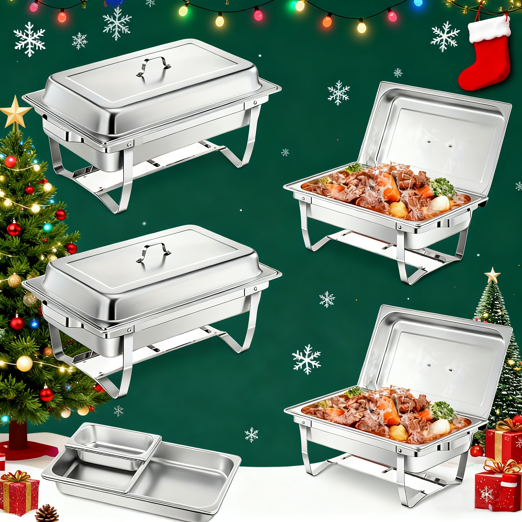 Image of 9l Chafing Dishes For Buffet 4 Pack, Chafing Dish Buffet Set Food Warmers, Stainless Steel Chafing Dish For Restaurant, Catering, Parties, And Wedding Cooking