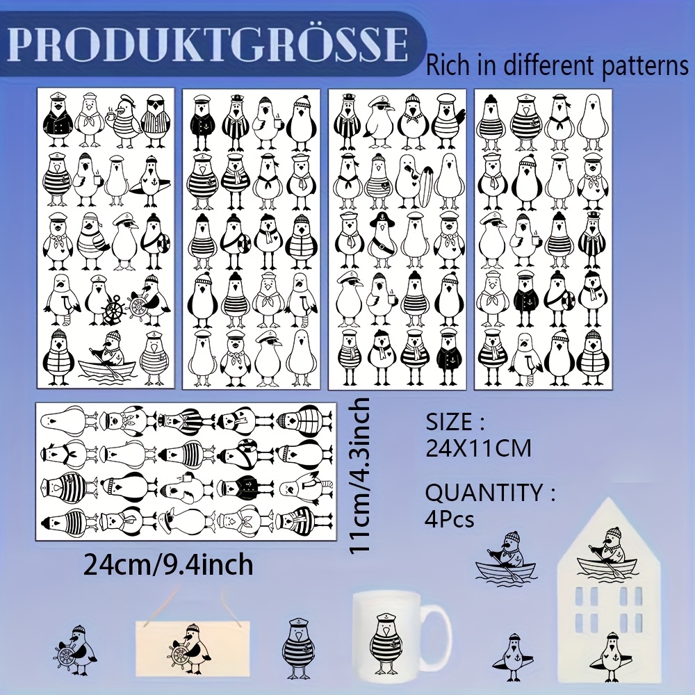 E-shop 4 Stk. Deutsche Möwe Segel-Plotterfolie UV-DTF-Transferpapier, hohe Qualität, kratzfest, Hohl-Effekt, für Tassen, Kaffeebecher, 16oz -Glas,