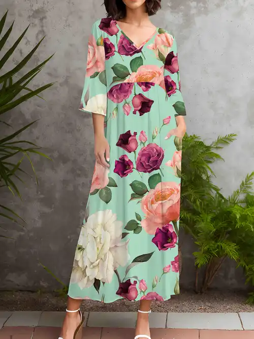 three pink hearts floral dress Three Pink Hearts Medium Maxi Dress