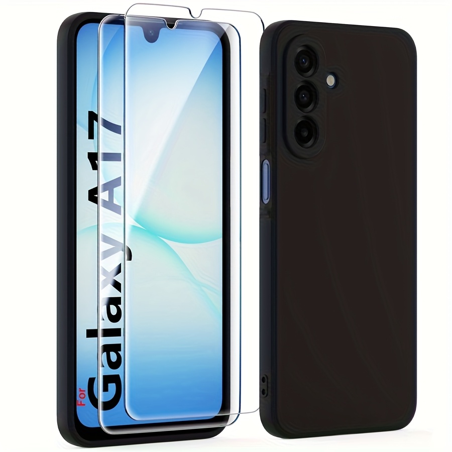 TEMU 3in1 (2 Glass 1 Case) Case For Galaxy A17 5g/a17   2 Tempered Glass Screen Protector Soft Tpu Bumper Anti-scratch Protective Shockproof Phone