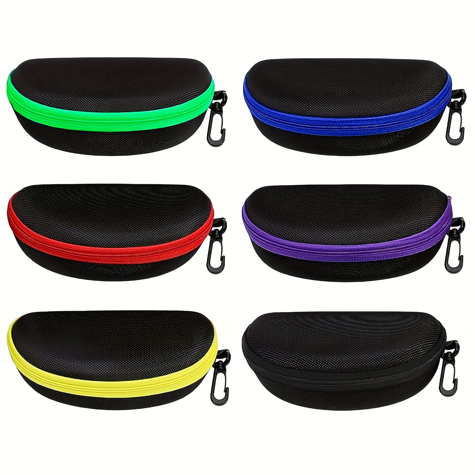 photo de l'article 6 pièces étui à lunettes portable en coque rigide, boîte de rangement avec fermeture éclair, sac   pour hommes et femmes