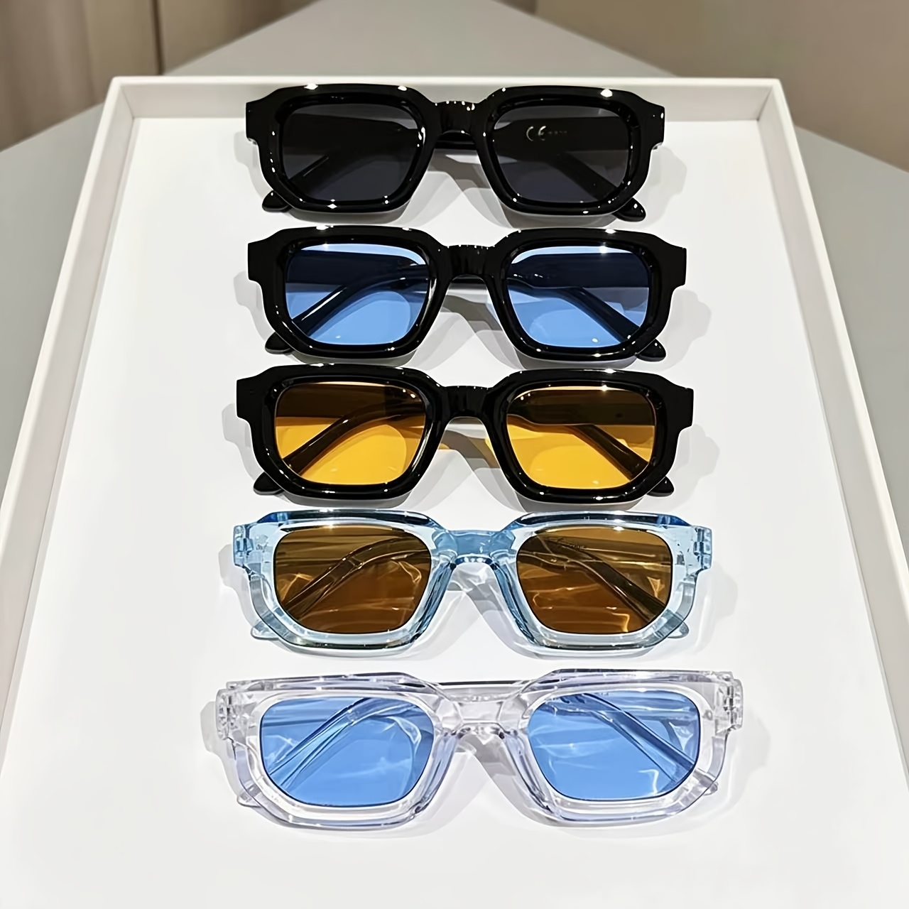 5 Pairs Fashion Combination Set Trendy Retro Square Glasses, Unisex Fashion Glasses, Retro Square Frame, Suitable for Outdoor Travel, Parties