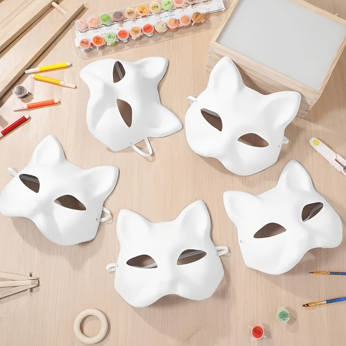 item picture 8pcs white cat face masks diy craft paintable animal theme masks for costume parties halloween cosplay themed events unisex adult creative costume accessories
