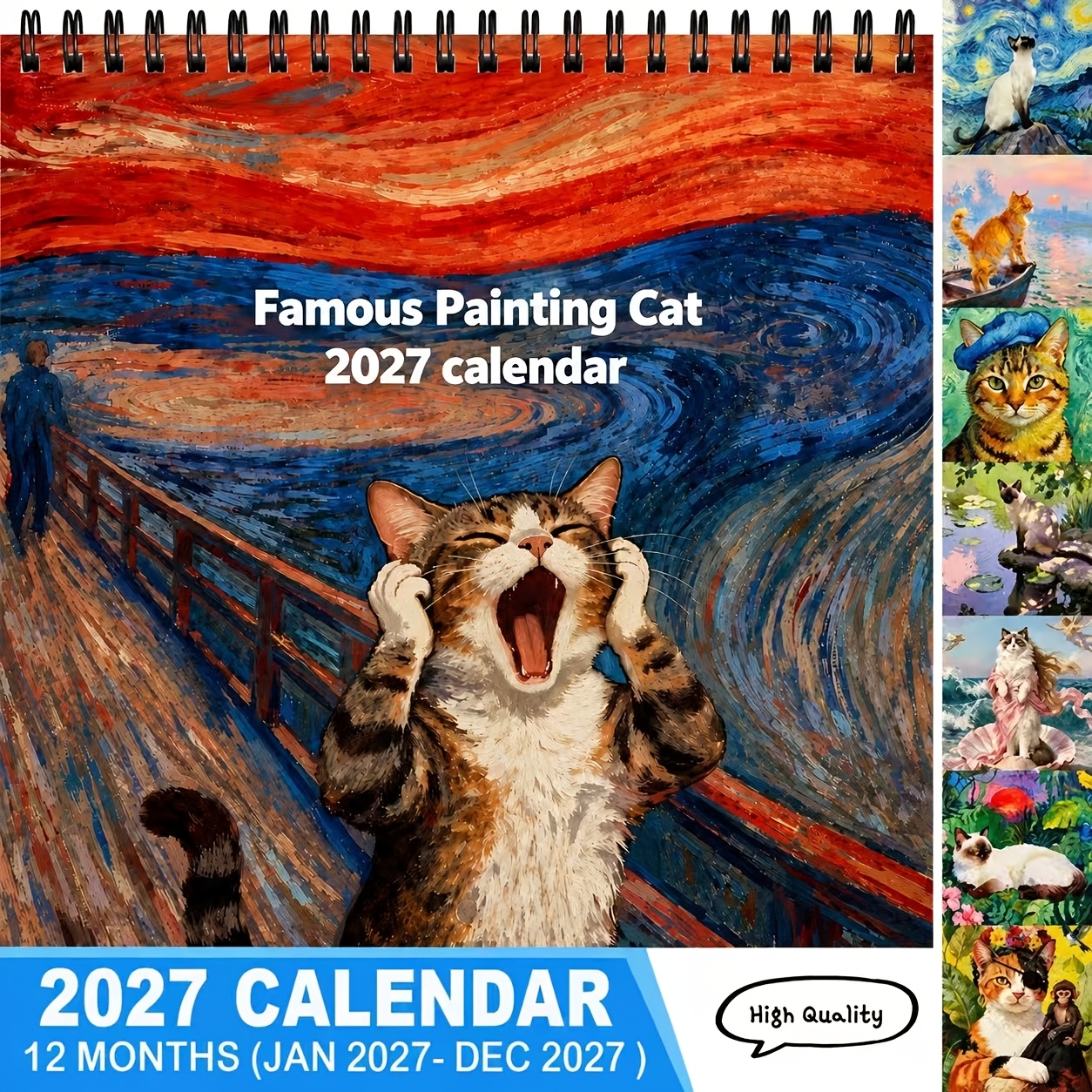 TEMU : 12-month Double-sided Thick Paper, 8.3x8.3 Inch Screaming Cat Themed Wall Calendar | Vibrant , Suitable For Personal Planning And & Home Decor