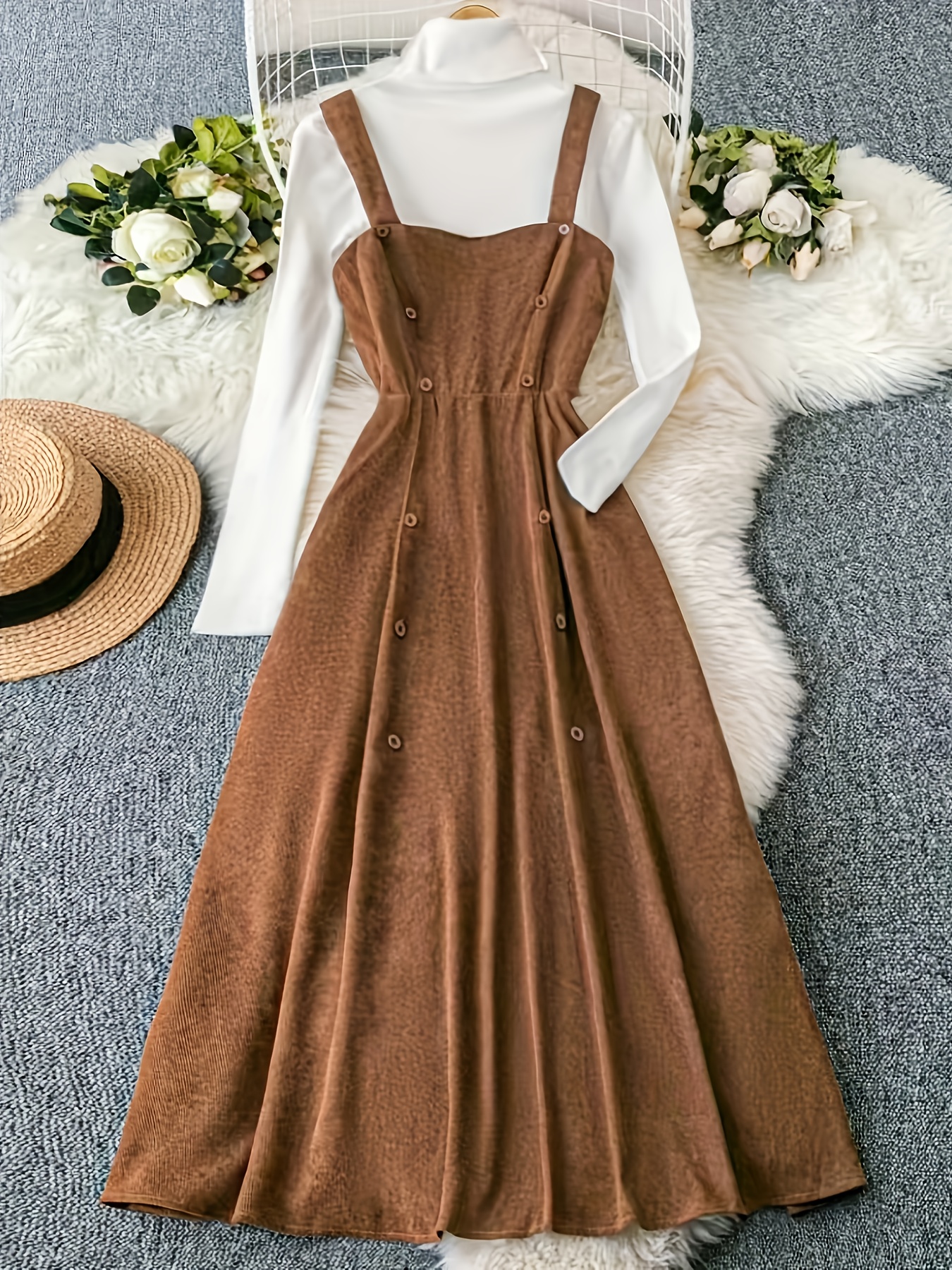 knee length dresses for ladies Ready to Ship: Linen Pinafore Dress, Size XXL