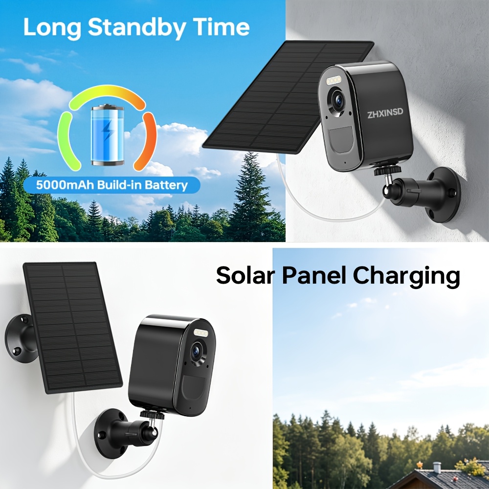 Outdoor Solar Security Camera, Wireless Solar CCTV Wifi Camera, Rechargeable Battery Surveillance Camera with 2.4/5Ghz Wifi, PIR Motion Sensor, Spotlight, Full Color Night Vision, Two-Way Talk, Cloud & SD Card Storage, Home Security