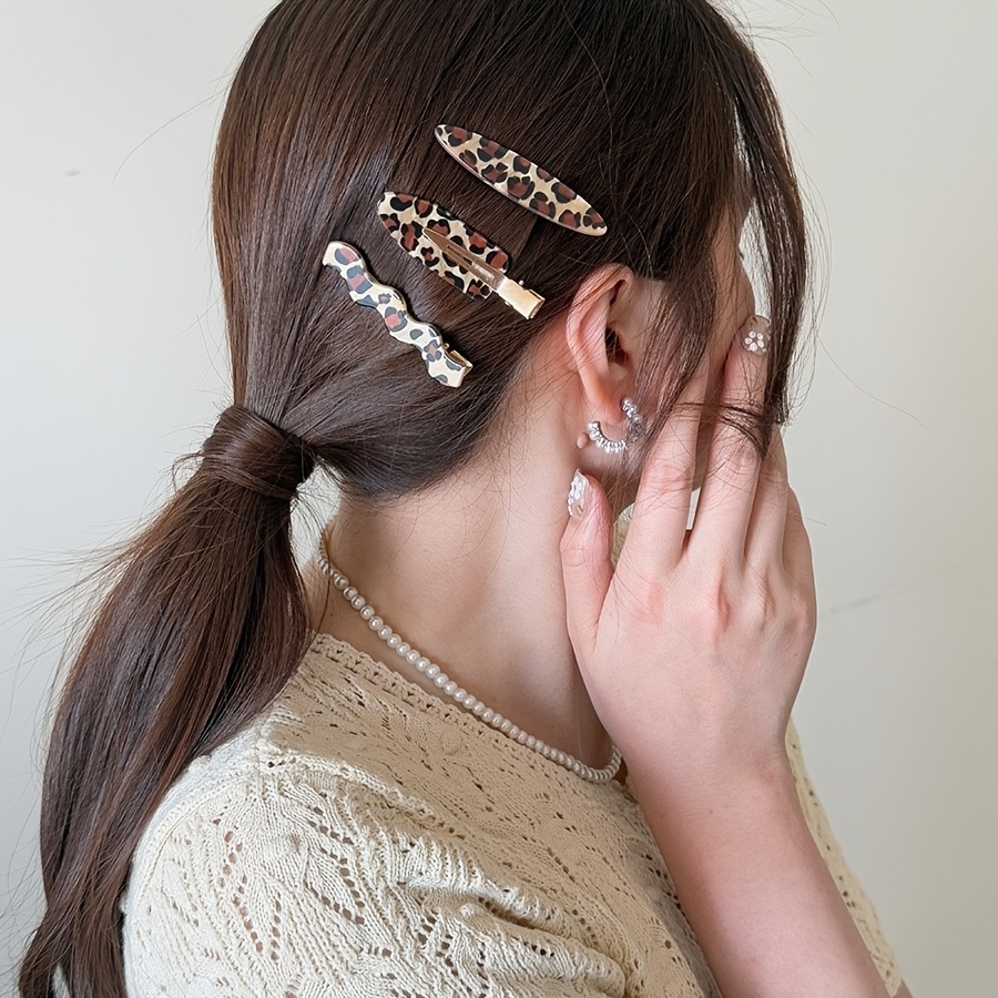 6pcs Leopard Print Oval Bangs Hair Clips Set