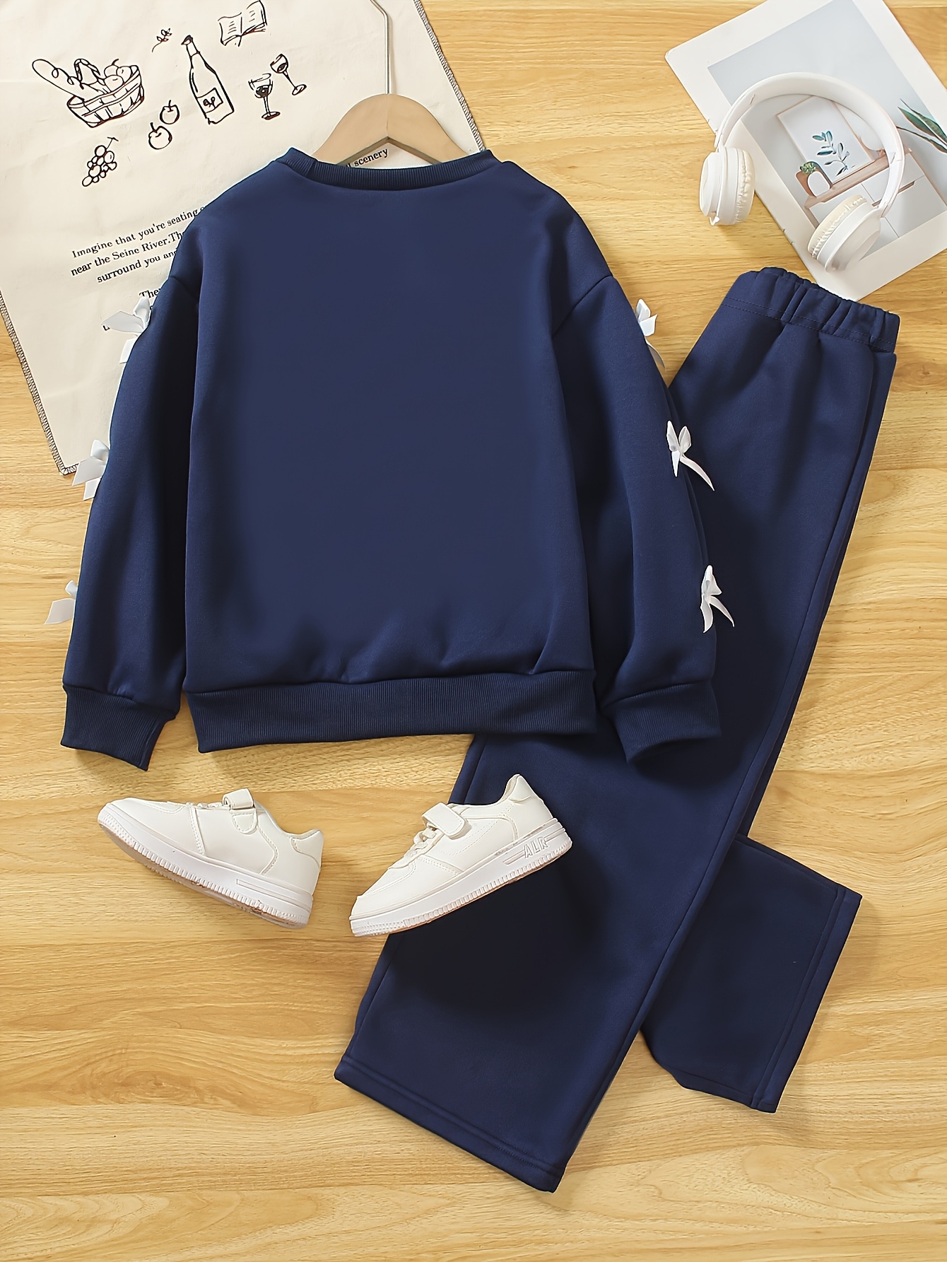 girls casual fashion round neck bow two piece outfit Product details 4