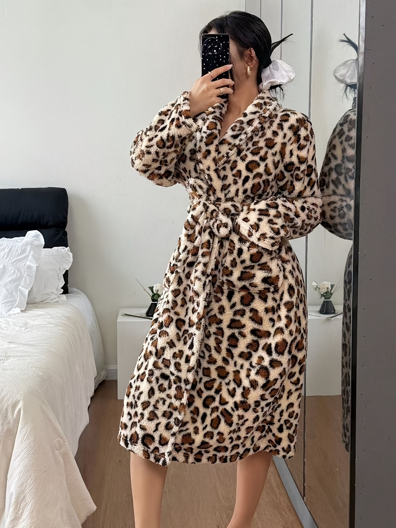 targeted womens elegant warm flannel robe thermal pajamas nightgown bathrobe with tie belt polyester parent robe comfortable   bathrobe sleepwear