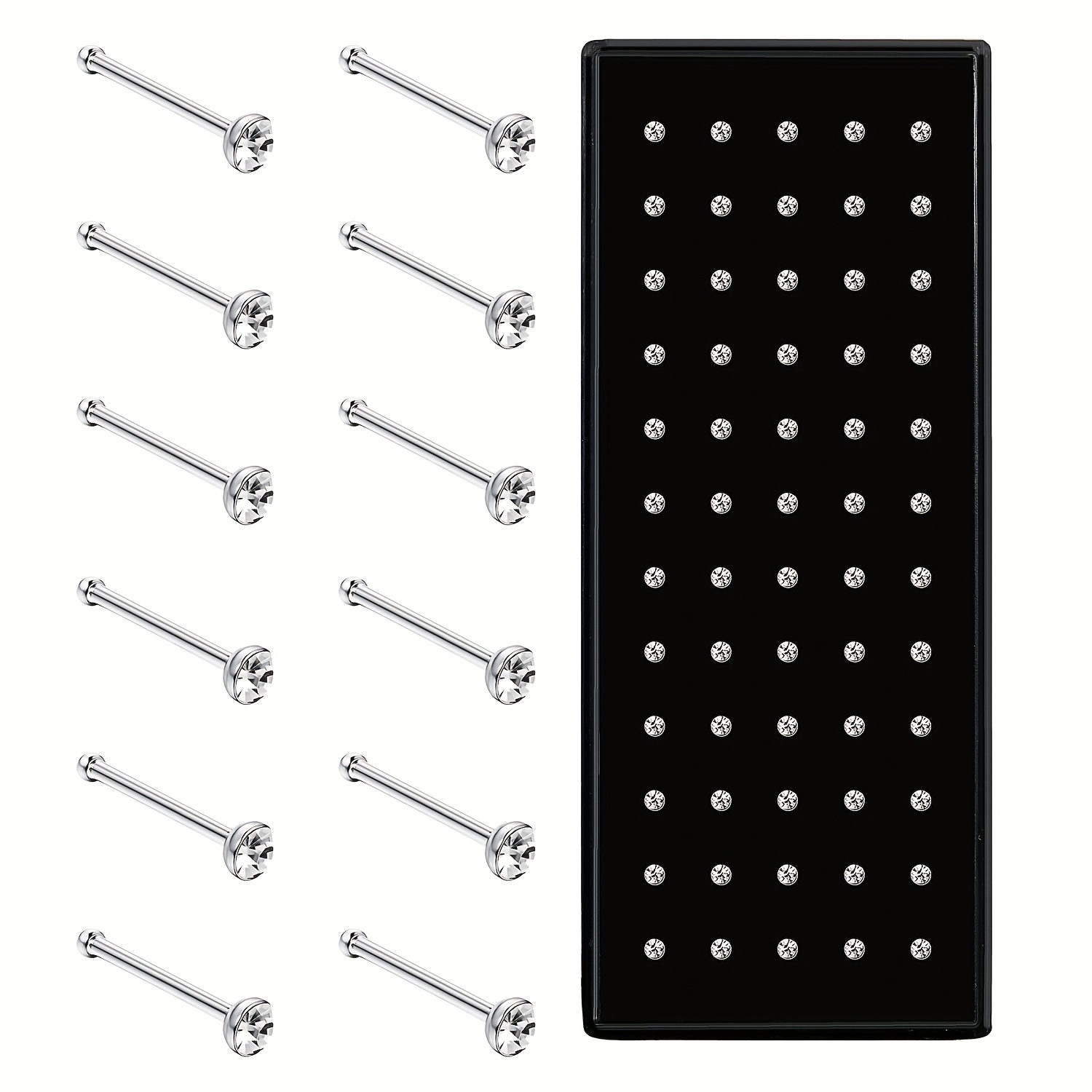 Image of 60pcs Of Body Piercing Jewelry Featuring Stainless Steel Nose Studs With Rhinestone Embellishments For Women And Men