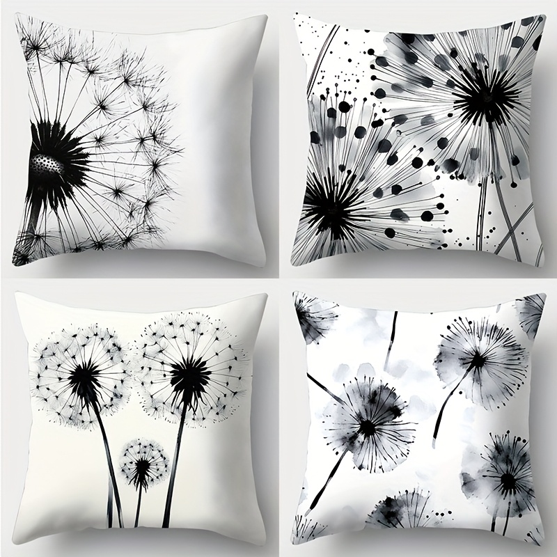 TEMU Federe per cuscini con stampa 2D piatta, set da 4 pezzi, motivo a dente di leone, combinazione di colori e , con , facili e eleganti. Adatte per