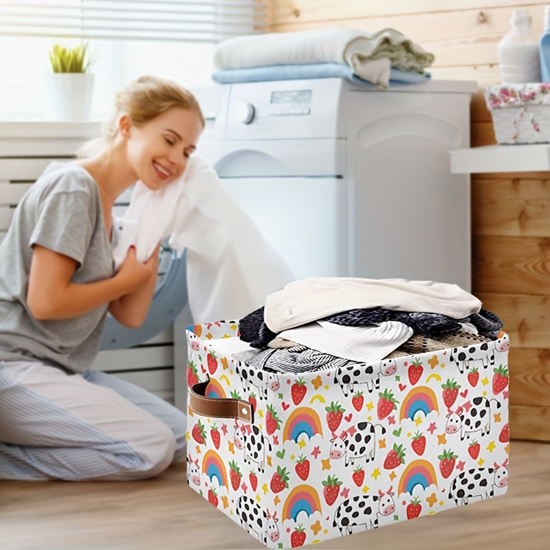 2pcs Kenodo Strawberry Cow Rainbow Foldable Storage Baskets