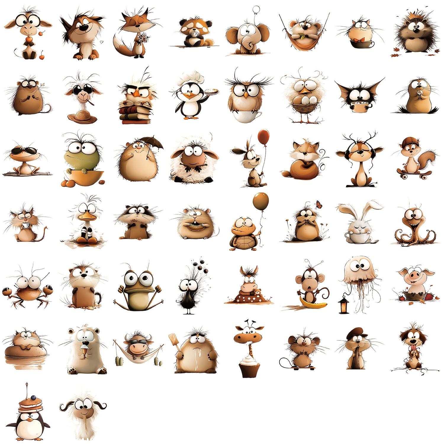 Image of 50pcs Animal Art Cute Ins Graffiti Stickers Vintage Aesthetics Funny Doodle Cartoon Deacl Pack Christmas Halloween Decoration Suitcase Luggage Party Gift