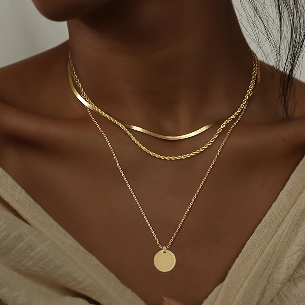 E-shop 3-teiliges gestuftes Halsketten-Set für Damen, stapelbare Stapelketten-Halskette mit CZ-Verzierungen, trendiges Schmuckset mit Anhängern,