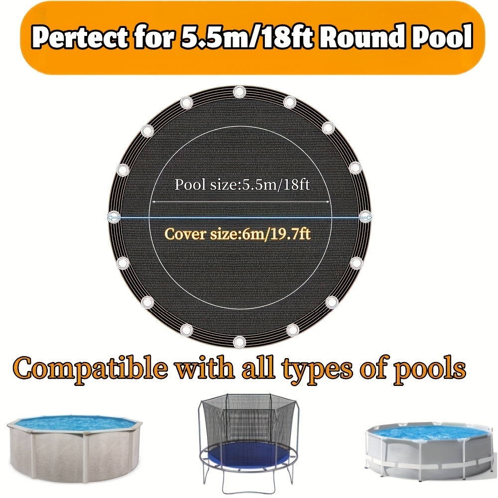 TEMU 1pc Round Above Ground Pool Leaf Net Cover, Heavy Duty Fine Mesh Pool Cover For Catching Leaves & , Round Mesh Tarp With Grommets For Swimming