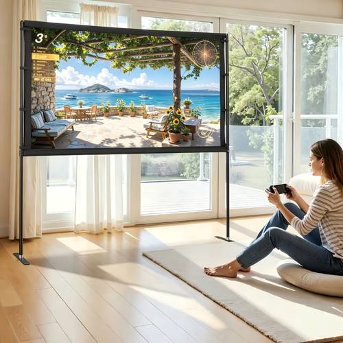 150-inch Portable Ultra-Thin Projection Screen, 2026 New Model for Home Use in Bedrooms and Living Rooms, HD Screen for Outdoor Camping and Movie Viewing, Easy Setup Screen. Two Bundles of Fixing Ropes and Hooks for Free