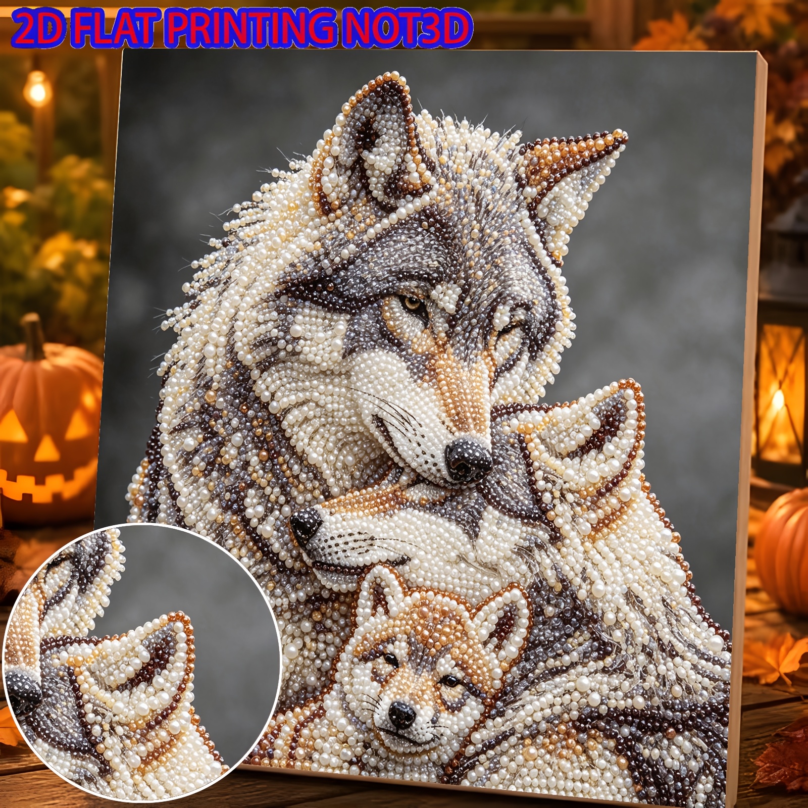 TEMU 2d Flat 1pc Wolf Pack Series Design Diy Handmade Rhinestone Painting Kit, With Tools And Pearl Drill Bag. A Great Item For Home/office Decor,