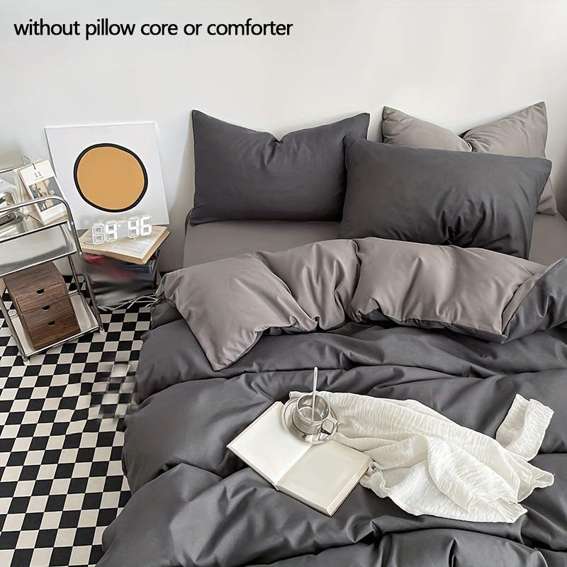 

3pcs Duvet Cover Set (1*duvet Cover + 2*pillowcase, Without ), Solid Color Double-spliced Simple Bedding Set, Soft Comfortable And Breathable Duvet Cover, For Bedroom, And Dorm