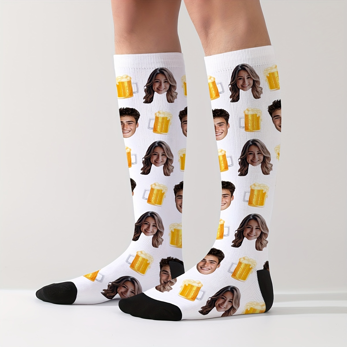 TEMU 1 Pair Of Customized Face-compression Socks, Unisex For Running, Outdoor Cycling, Fitness, Yoga, And Foot Protection, Elastic Stretch Socks.