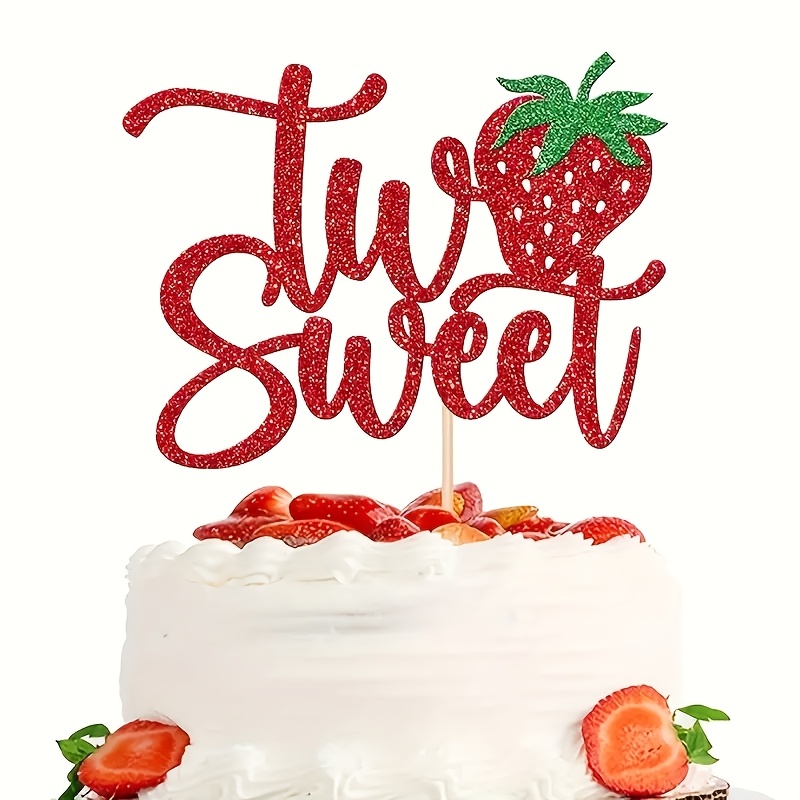 1pc 2 Cake Topper Red Glitter Strawberry Sweet 2 Cake Pick Berry 2nd Birthday Cake Decoration For Strawberry Theme B*by Shower Second Birthday Party Decorations Supplies