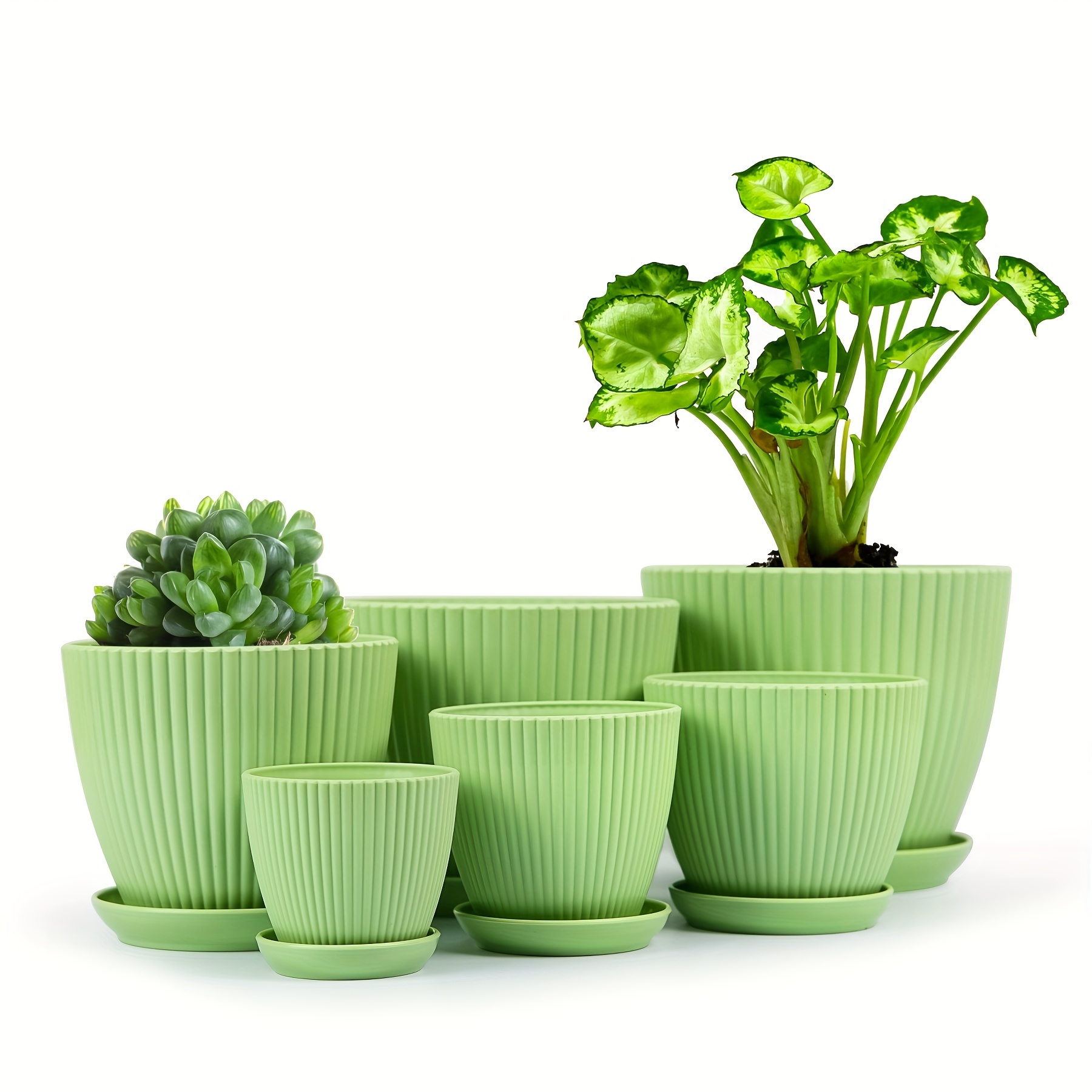 

6 Packs, 7.5/6.6/5.8/5.0/4.3/3.5 Inches Flower Pots, Thick Sturdy Plastic Planters, Indoor/outdoor 6 Sizes Plant Pots With Drainage Holes And Saucers (6 Sizes)