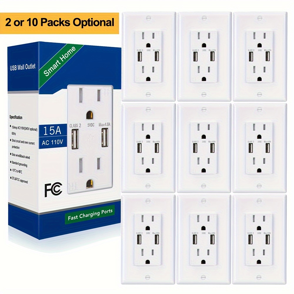 

2/10pcs 5v/4.8a Usb Outlet, Upgraded Electrical Wall Outlet With Dual Usb , 15a Tamper Resistant Usb Outlets Receptacle, Overcurrent Protection, Etl , White