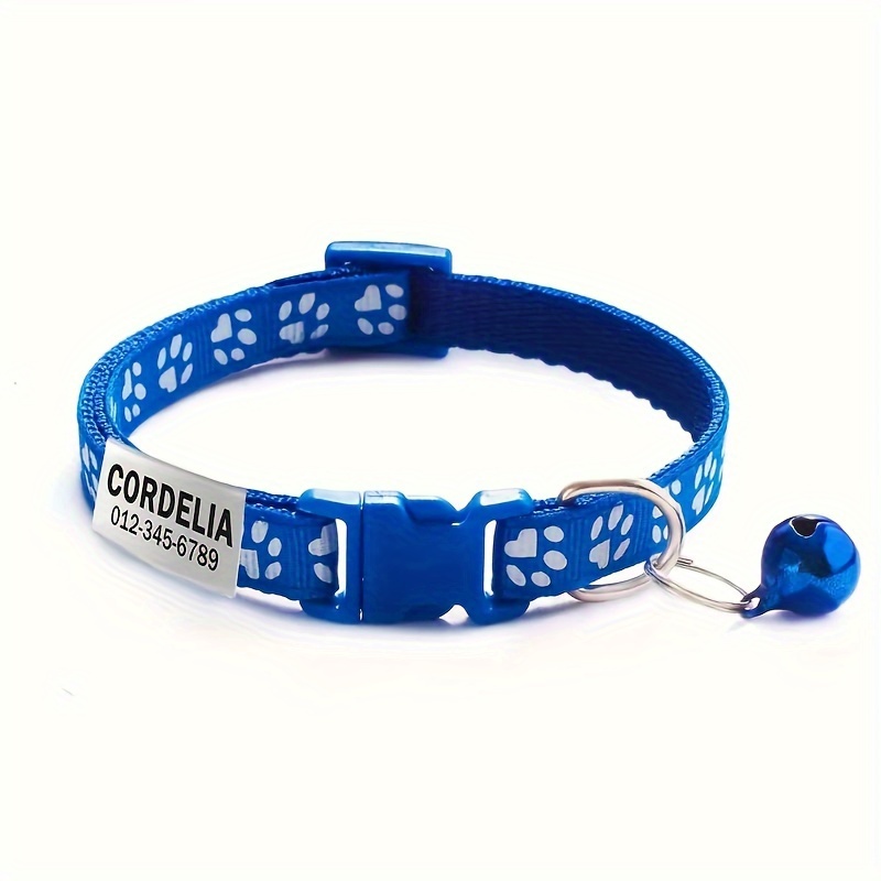 TEMU [customized] 1 Personalized Colorful Pet Collar With Paw Print And Cats, Cat Id Pendant Tag, Customizable Anti-lost Tag Adjustable Cat Collar -