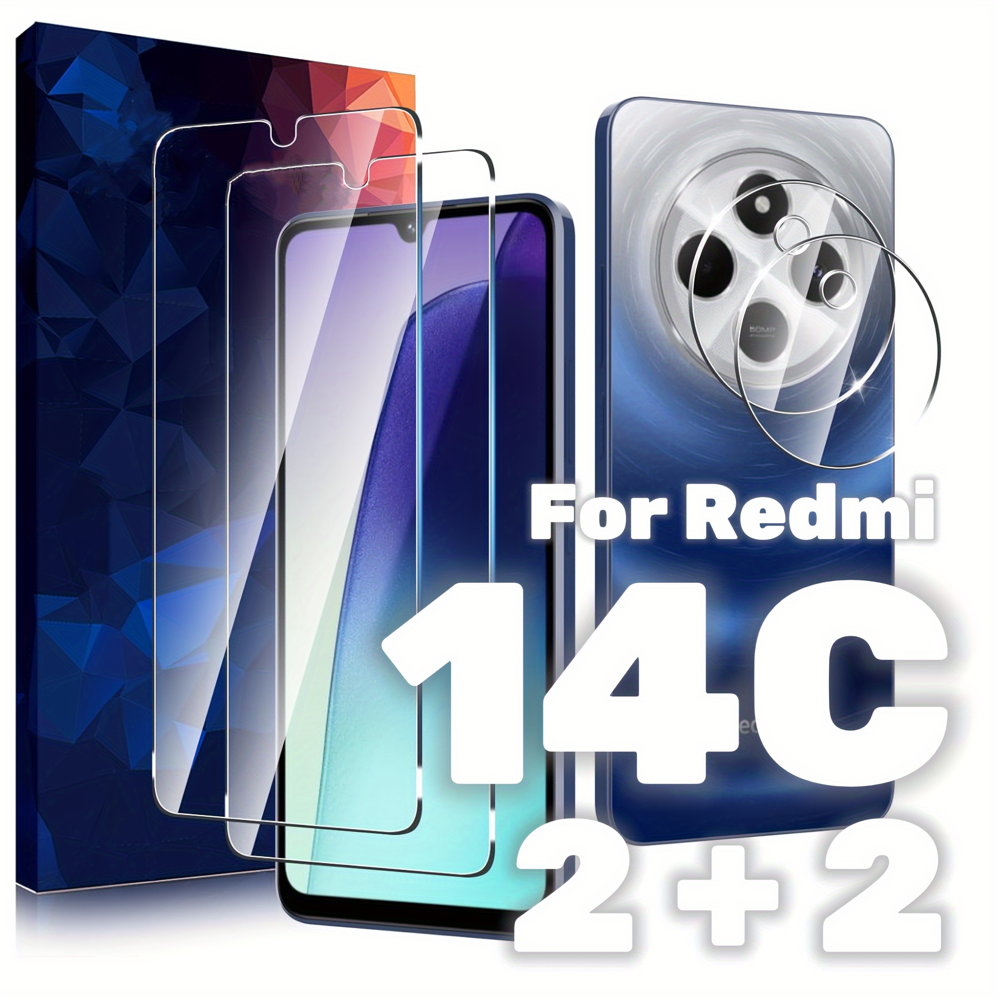 

2- Xiaomi 14C Protecteur d'écran en verre trempé et d'objectif d' , 9H, -rayures, installation , le déverrouillage par digitale