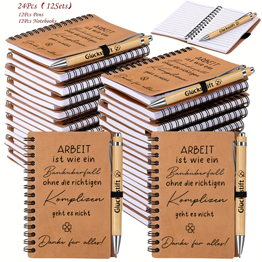 24pcs German   Pen & Notebook Set for Colleagues, Teachers and Employees -   30.48 cmWork is Like     Printed Pads with Thank You Notes, 12 Smooth Writing Quality Appreciation Gifts (Suitable as Farewell Presents)