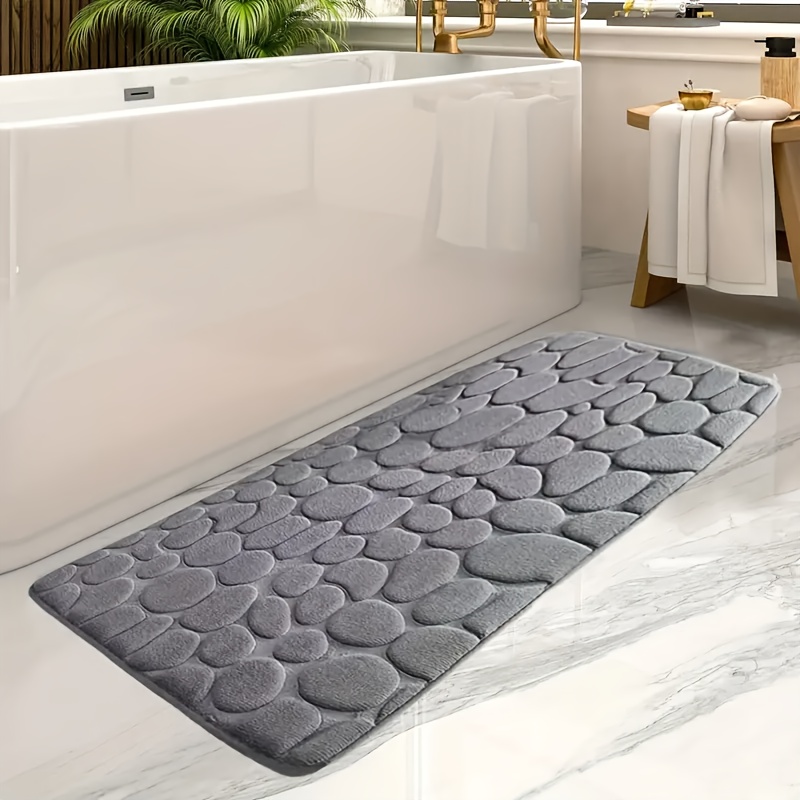 

1pc Coral Fleece Pebble Design Bath Mat, Geometric-patterned, Handmade Braided, Low Pile, Machine Washable, Anti-slip Pvc Backing, 475gsm, 1cm Thickness, Suitable For Bathroom, Bathtub, Bedroom