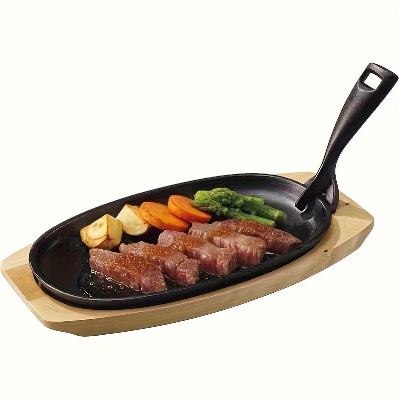 

Cast Iron Bbq Grill Pan Set - , With Wooden Handle & Serving Fork For