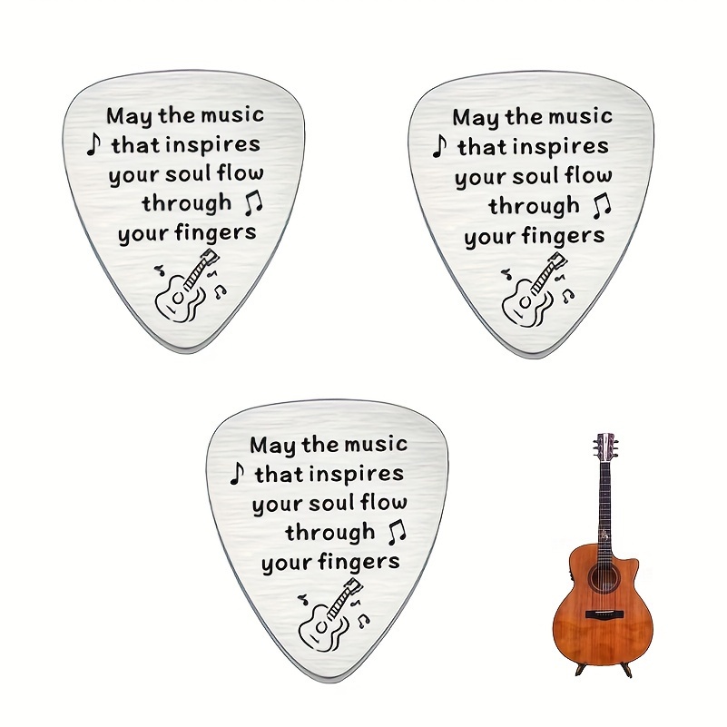 

Stainless Steel Guitar Pick, Engraved With Inspirational , , For Guitarists, Perfect , Birthdays, Halloween