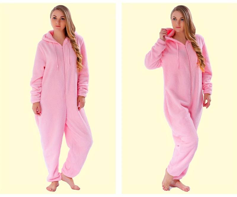 Tuta Teddy Felpa Donna Con Cappuccio E Orecchie Da Orso - Pigiama Lungo Invernale Con Maschera Per Gli Occhi - Onesie Unisex
