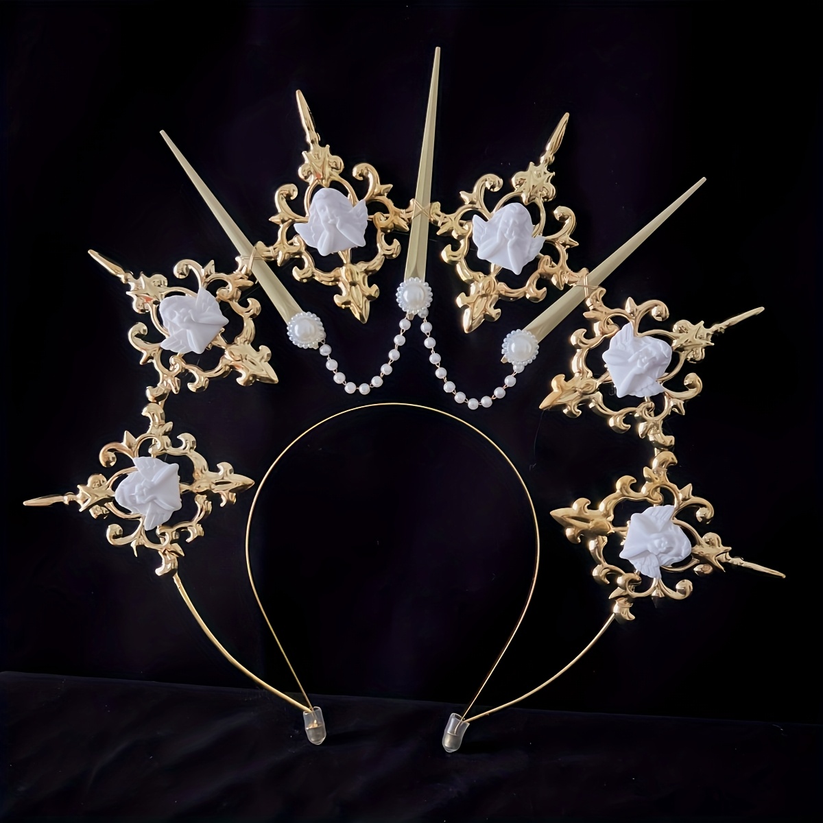 Elegant * * Headpiece, Luxurious Metallic Tiara with Intricate White &amp; Golden *, * Showcases and Photoshoots, Celebrity Styl