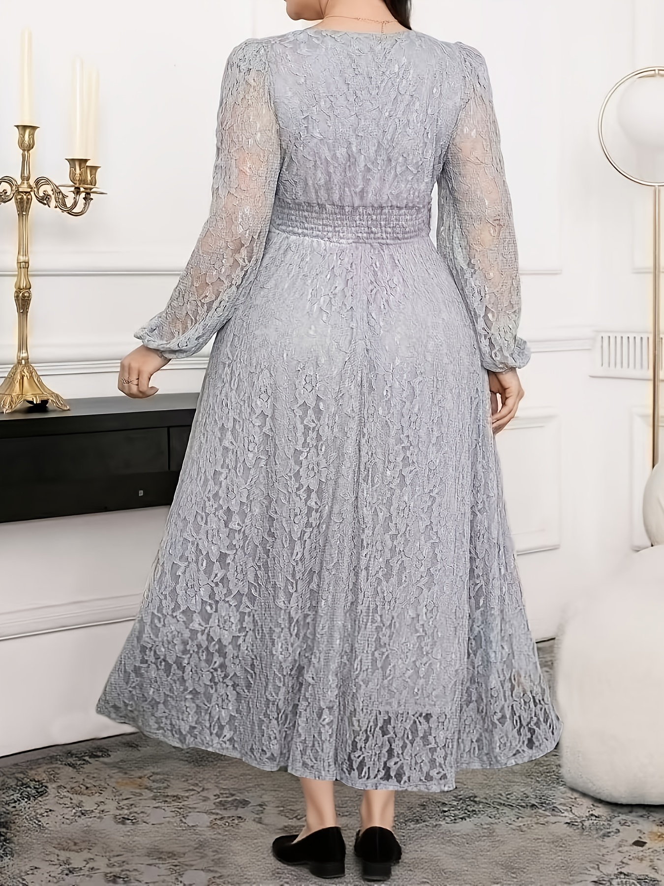 Plus Size, Plus-Size Women's Elegant Gray Wedding Dress with V-Neck Lantern  Sleeves & Lace Trim - A-Line Bodice & Flowing Skirt Suitable for Parties,  Prom, Formal Occasions * Wear, Machine Washable ...