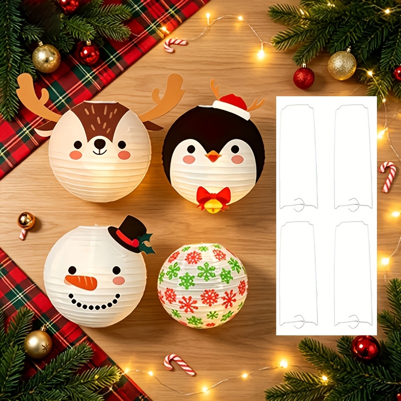 TEMU 4pcs Mixed Paper Lanterns And 4pcs Support Frame, Lovely Christmas Hanging Paper Lanterns, Foldable Christmas Tree Paper Lanterns, Ceiling