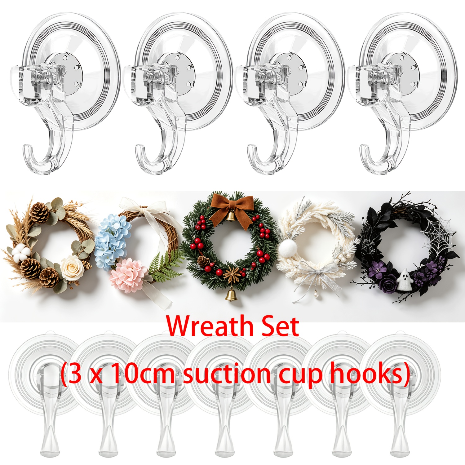 TEMU Heavy-duty Clear Suction Cup Wreath Hanger Suitable For Glass Doors, Windows, Mirrors - No Drill Reusable Hook With Suction For Hanging Wreaths,
