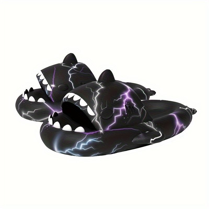 

Men's Lightning Shark Novelty Slippers - Quick-dry, Non-slip Eva Casual Slides For Indoor & Outdoor Use Shark Slippers