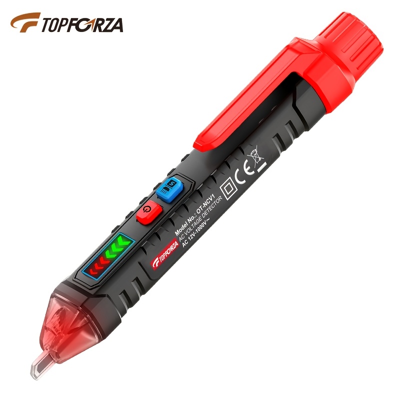 Image of Topforza Voltage Tester With Dual Range For Detecting Voltages From 12v To And 48v To . This Non-contact Ac Voltage Detector Features A Flashlight And Buzzer Alarm