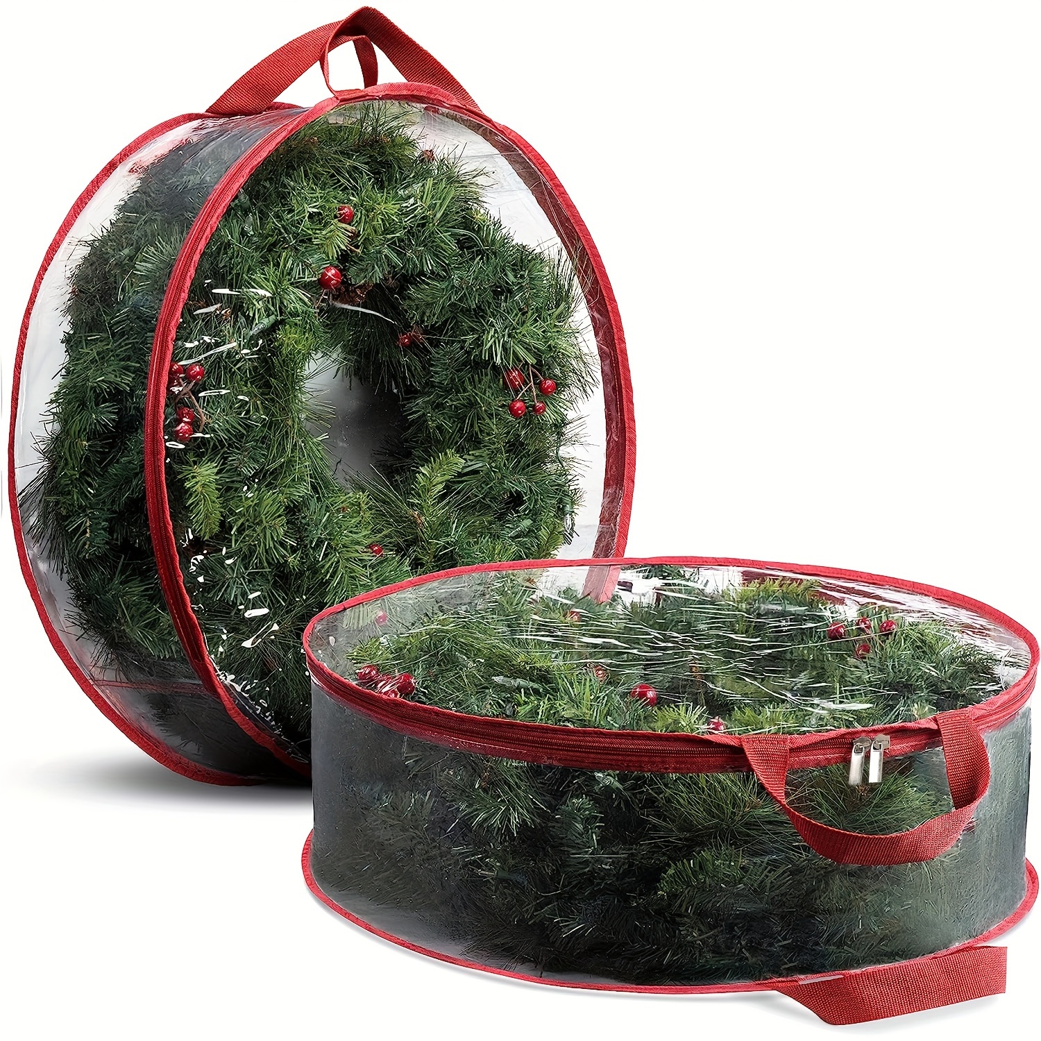 

2pcs 24" Christmas Wreath Storage Bags - Waterproof Transparent Pvc, Perfect For Holiday Artificial Wreaths & Decorations