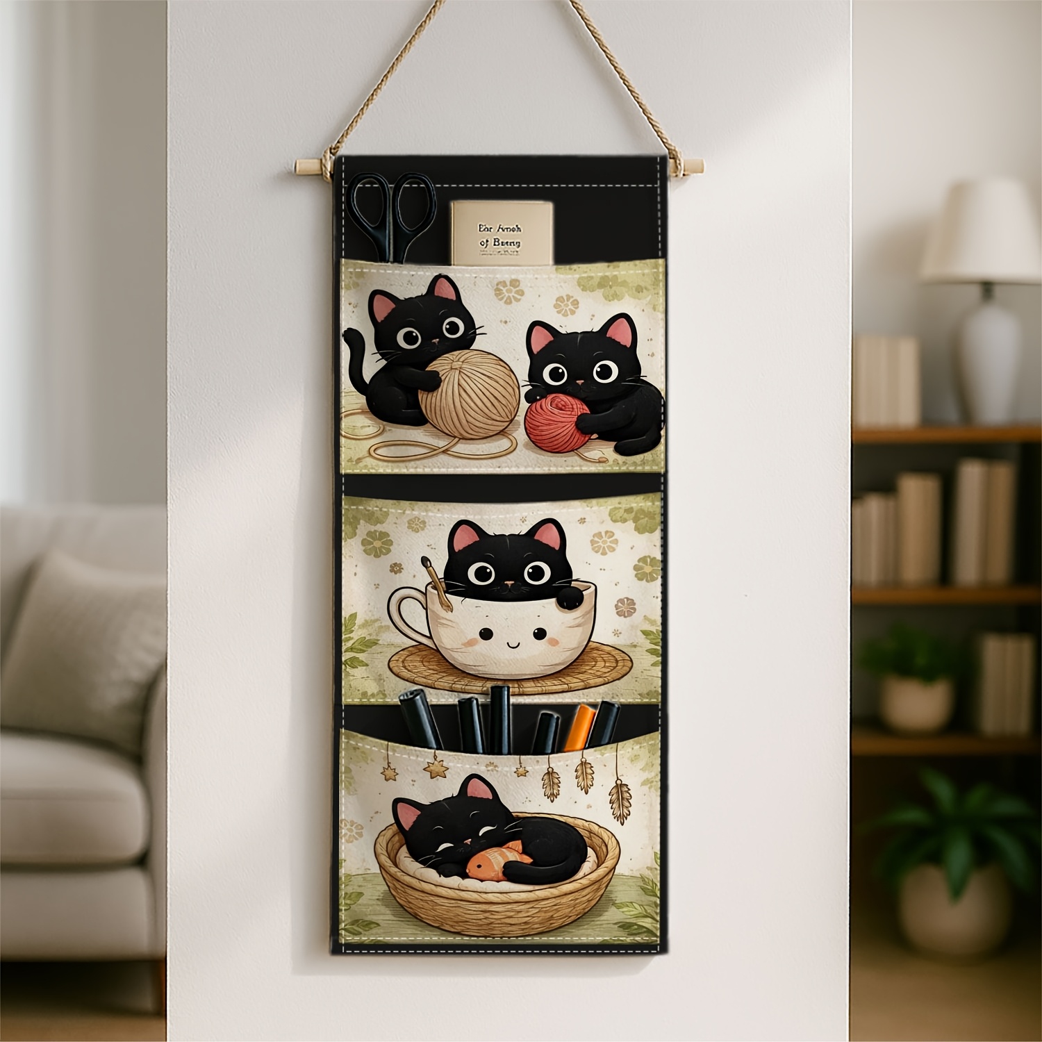 TEMU 1 sac de rangement , animal rétro , panier pour chat, fil à café - Sac de rangement suspendu à plusieurs niveaux, idéal pour le rangement de ,