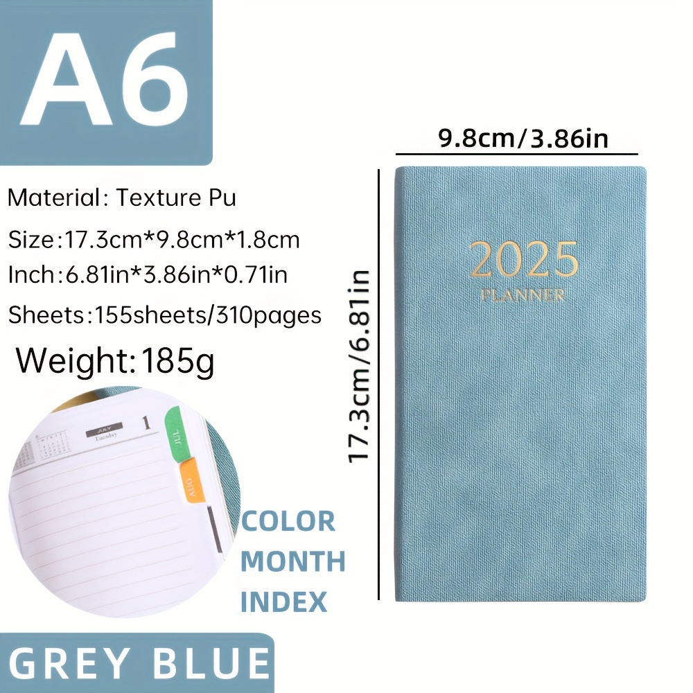 TEMU 1 A6 Specification 2025 English Diary, Soft Cover Notebook, 155 Sheets Of 310 Planner, Time Is 2025 To 2025, Monthly Calendar On The , For And , Portable A6 Notebook For School. A6: 6.81*3.86in